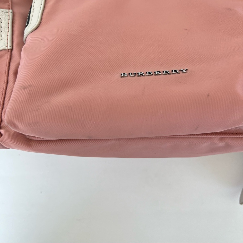 BURBERRY Rucksack Mauve Nylon w Leather Trim Drawstring Side Pockets Backpack - Picture 15 of 16